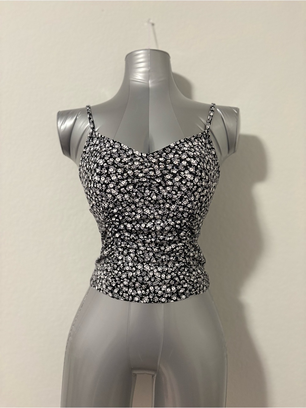 Ambiance Black Floral Ruched Spaghetti Strap Cami